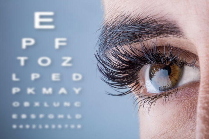 Eye chart with brown eye
